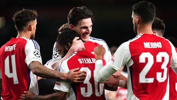 Declan Rice, centre, scored again for Arsenal (John Walton/PA)