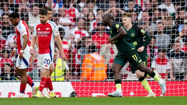 Yoane Wissa’s equaliser has left Arsenal’s title hopes on thin ice (John Walton/PA)